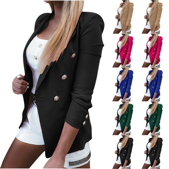 Olyvenn Trendy Double Breasted Suit Small Jacket for Women Solid Slim Fit Business Work Office Lightweight Lapel Collar Womens Suit Button Open Front Casual Long Sleeve Blazer Jackets Pink 10