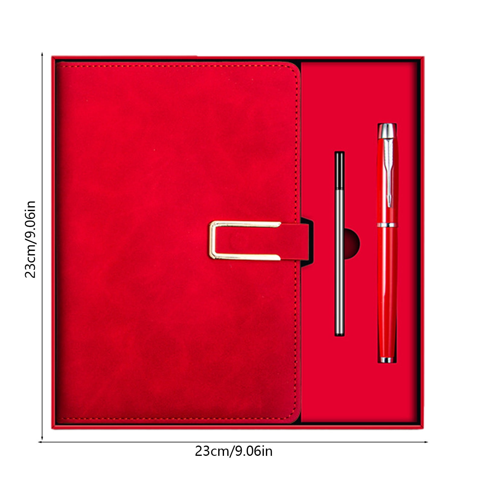 Thick Graph Paper Notebook 9x9 with Pen, Hardcover Square Journal Fountain Pen Friendly, Business Meeting Notebook Set, Red