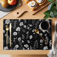 thumbnail image 2 of Black Spring Floral Placemats Set of 4, Flowers Botanical Elegant Pastoral Placemats for Dining Table, Place Mats for Kitchen Tabletop, Waterproof Wipeable Dining Table Mats Set, 2 of 9