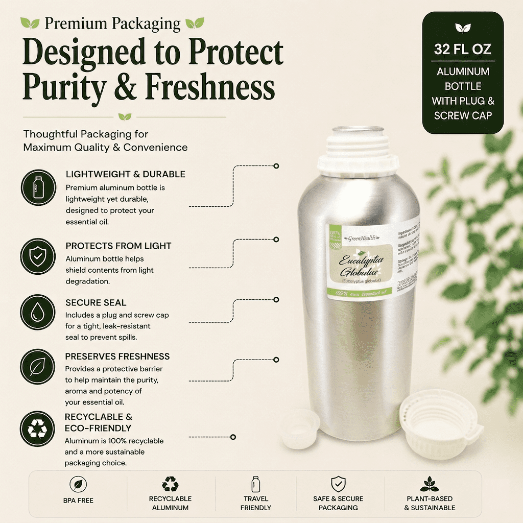 GreenHealth 100% Pure Eucalyptus Essential Oil 32 fl oz (946 ml) Aluminum Bottle