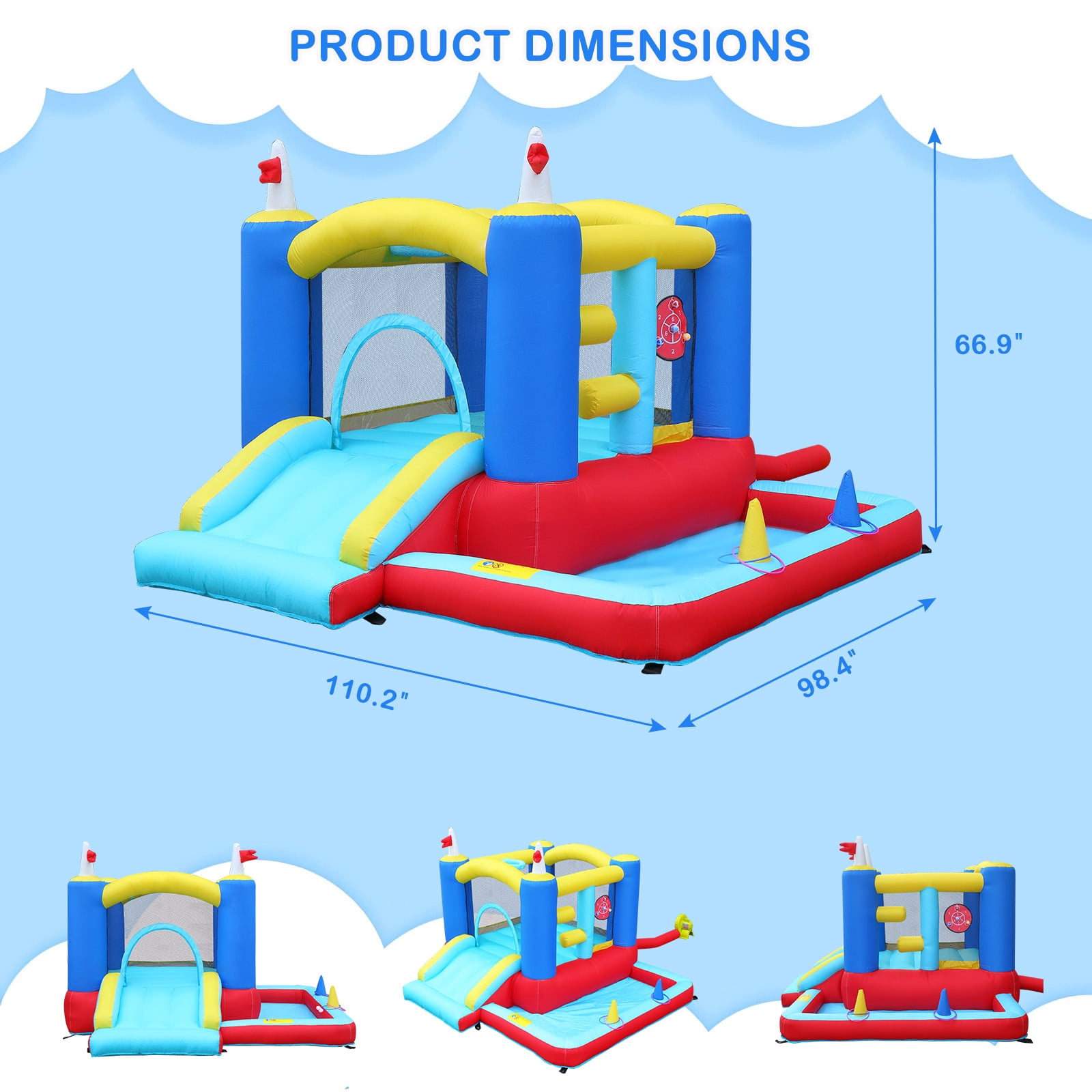 Ktaxon Inflatable Bounce House with Blower for Kids 3+, Indoor & Outdoor Bouncy Castle with Slide, Perfect for Birthday Parties, Backyard, Lawn