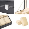 thumbnail image 5 of Caja de reloj de cuero PU con 6 ranuras, estuche de exposición, organizador de joyas con tapa de cristal con almohada suave, caja de reloj con ventana Visible, 5 of 5