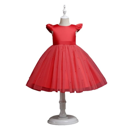 

Odeerbi Girls Dress Baby Girls Clothes Long Skirt Solid Princess Bowknot Performance Dress Skirt Dress Red
