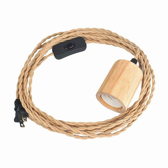 Wood Pendant Light Cord Kit ,14.76FT Vintage Industrial Hanging Plug in Lamp Cord with Twisted Nylon Rope E26 US Plug