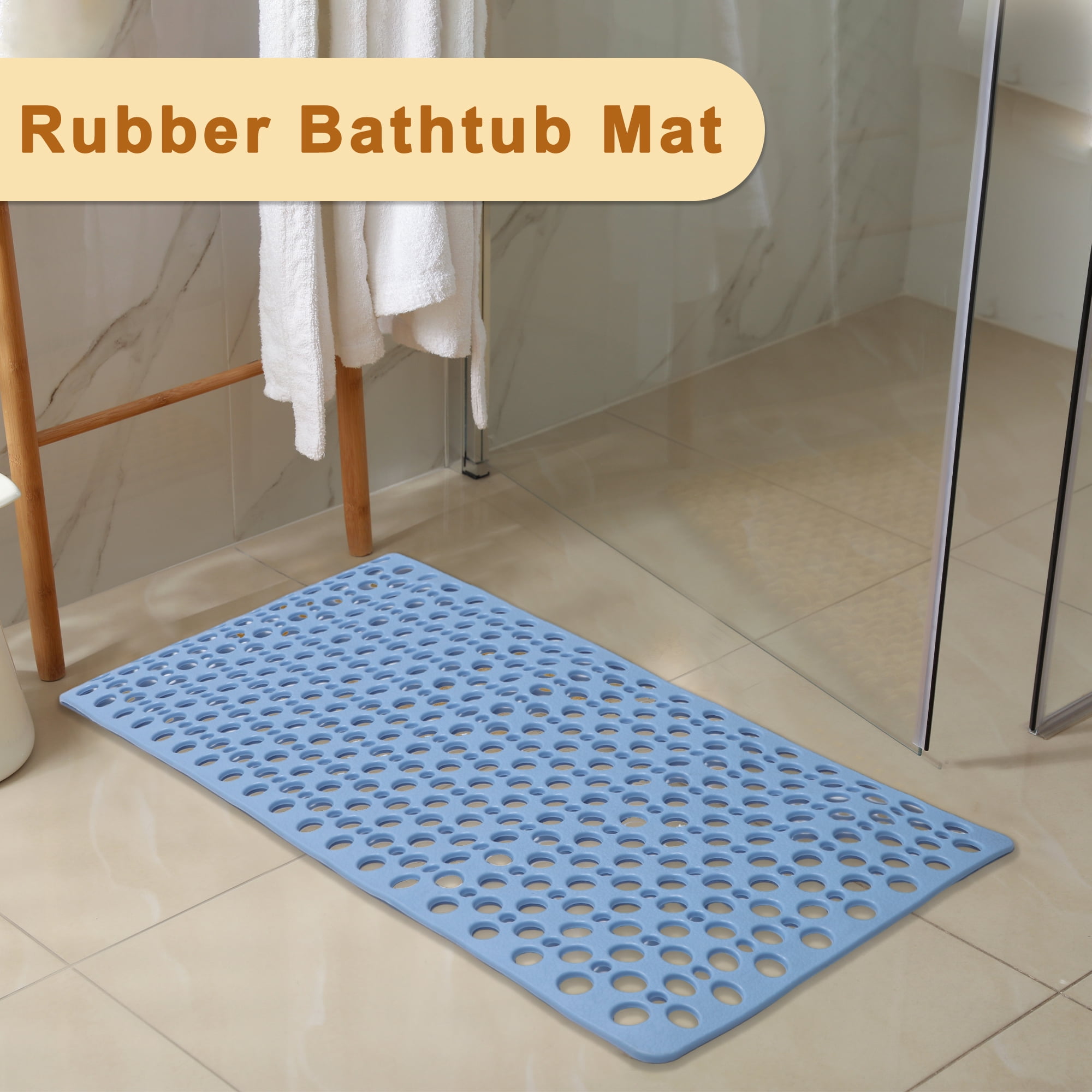Unique Bargains Nonslip Bathtub Mat Bathtub Shower Mat Machine Washable Bath Mat for Tub Nonslip 34.65"x15.75" Blue