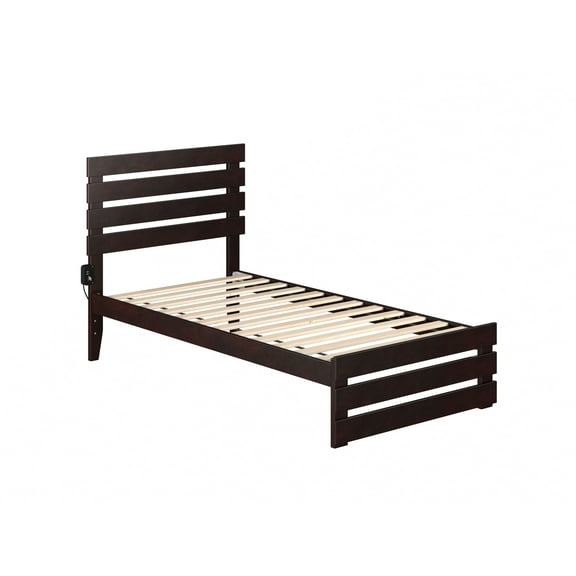AFI Oxford Modern Wood Twin Bed with Footboard with USB Charger in Espresso