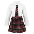 thumbnail image 4 of Runhomal Kids Girls School Uniform Formal Suit Long Sleeve Coat Shirt and Plaid Mini Skirt with Tie Burgundy 110, 4 of 4