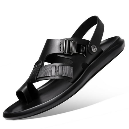 

Men‘s Fashion Leather Quick Drying Breathable Anti-skid Buckle Sandals Open Toe Shoes For Outdoor Beach Pool