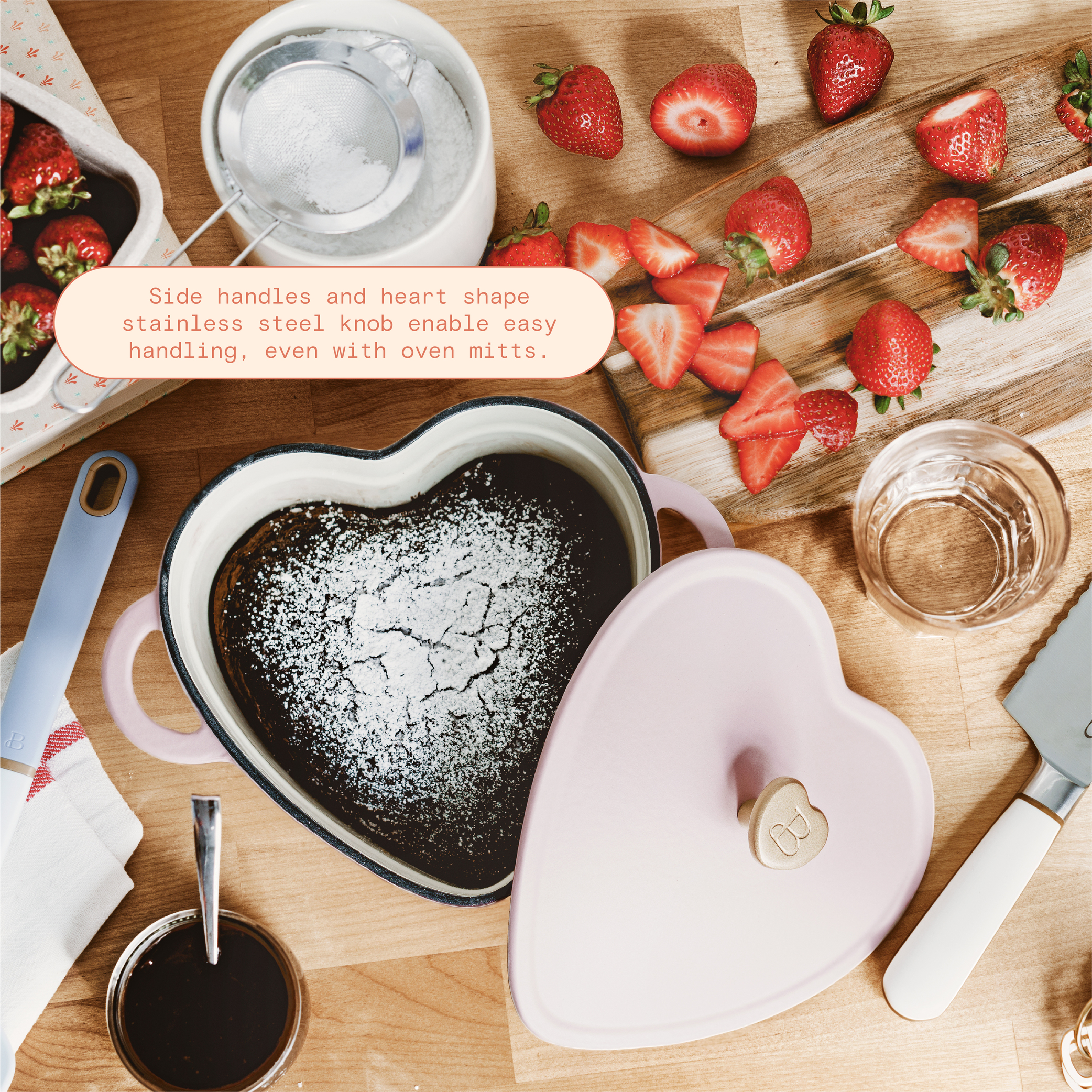 Beautiful 2QT Cast Iron Heart Dutch Oven, Pink Champagne by Drew Barrymore - image 5 of 10
