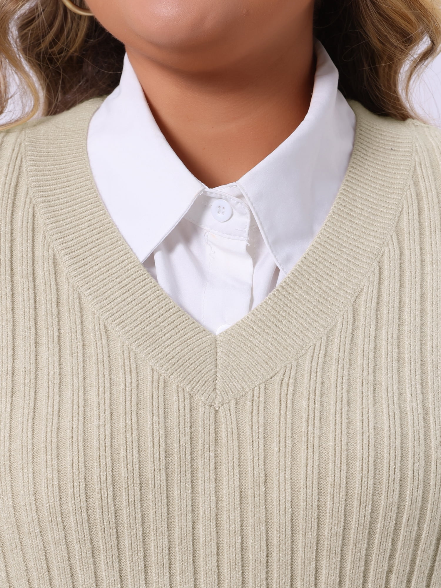 DARING DIVA Women's Plus V Neck Sleeveless Pullover Knit Split Hem Sweater Vest 4X Beige