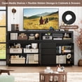 thumbnail image 6 of Hiphuta 63" Wide Farmhouse TV Stand Fits Up to 70 Inch TVs, Entertainment Center with RGB LED Lights, Wood Grain Media Console with Charging Station, Black, 6 of 8
