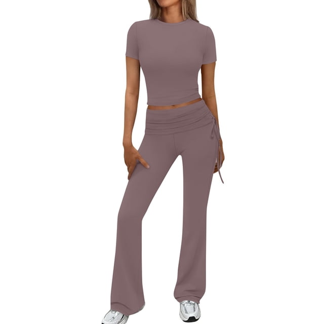 Birdeem Blouses pour Femmes Décontractées Printemps et Été Femmes Unies Manches Courtes Col Rond Blouses Hauts Pantalon Long Ensembles Taille Élastique