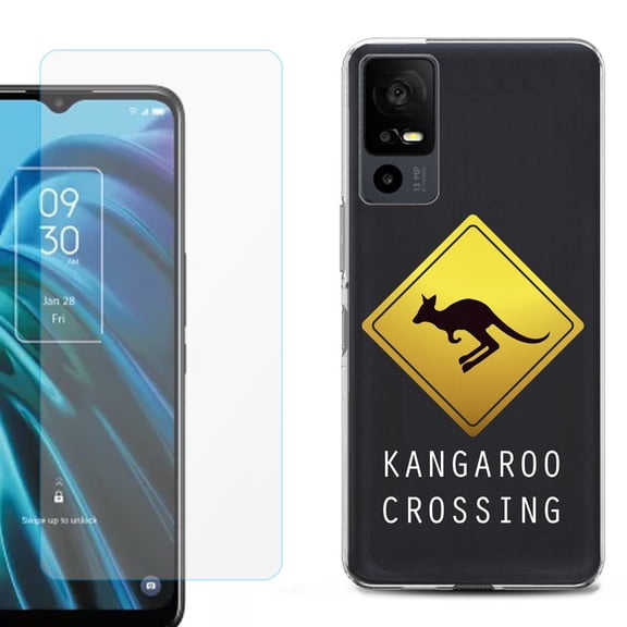 OneToughShield ® for TCL 40 XE 5G Shockproof Fashion Phone Case, with Tempered Glass Screen Protector - Road Sign Kangaroo