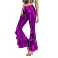 thumbnail image 3 of Women Vintage Shiny Metallic Bell Bottom Ruffle Flare Pants- 70s Disco High Waisted Dance Bootcut Palazzo Pants, 3 of 4