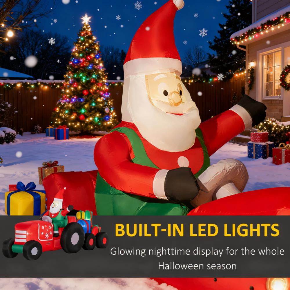 Inflatable Santa Claus Driving Trailer with Gift Boxes LED Lights Outdoor Yard Christmas Decoration