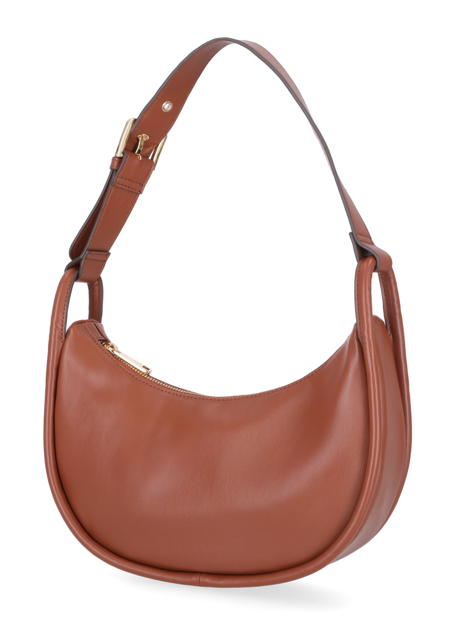 Time and Tru Women's Faux Leather Griffin Crescent Handbag, Cognac