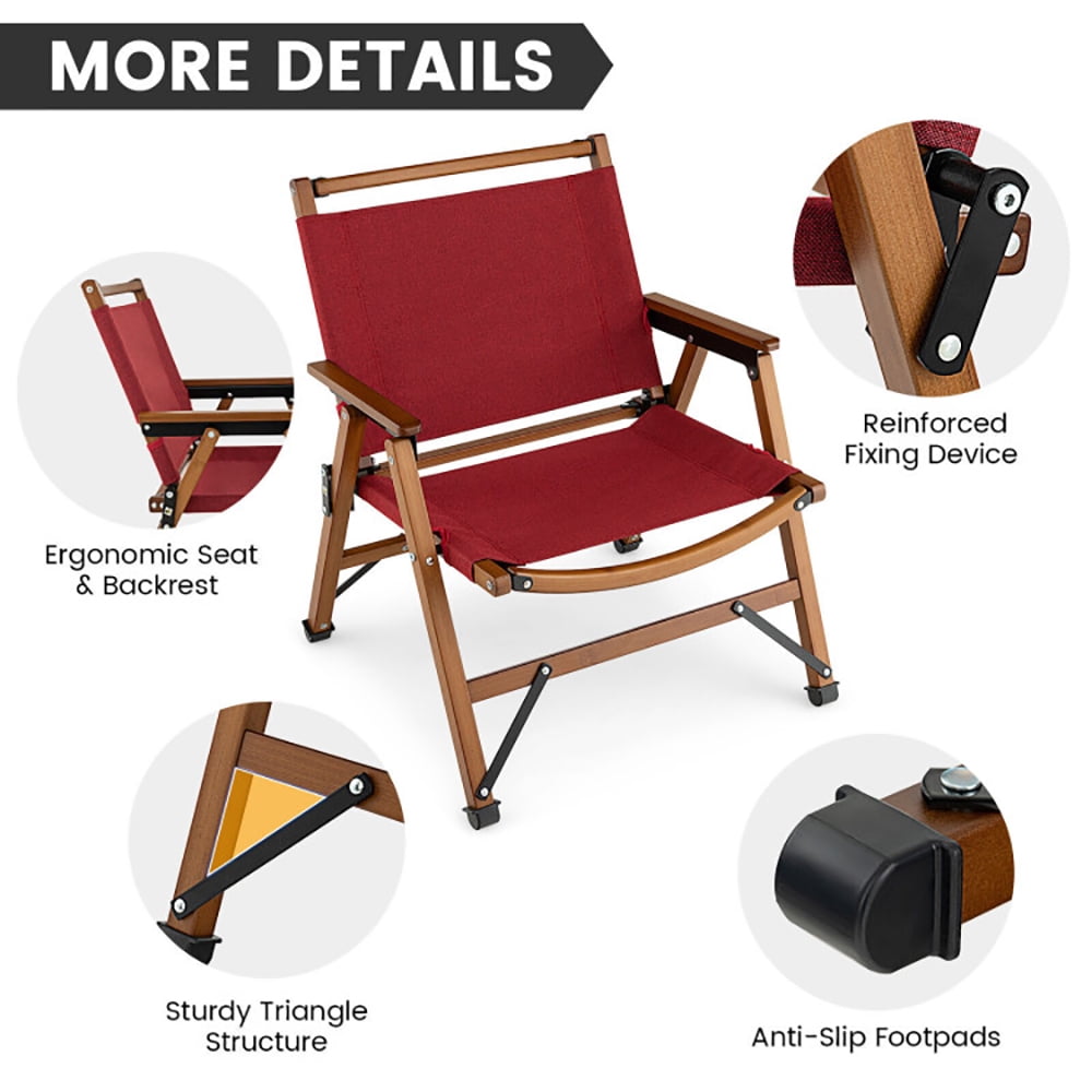 Aimee Lii Patio Folding Camping Beach Chair with Solid Bamboo Frame, Portable Chairs for Adults, Comfy Outdoor Chair, Red Aimee Lii Patio Folding Camping Beach Chair with Solid Bamboo Frame, Portable Chairs for Adults, Comfy Outdoor Chair, Red