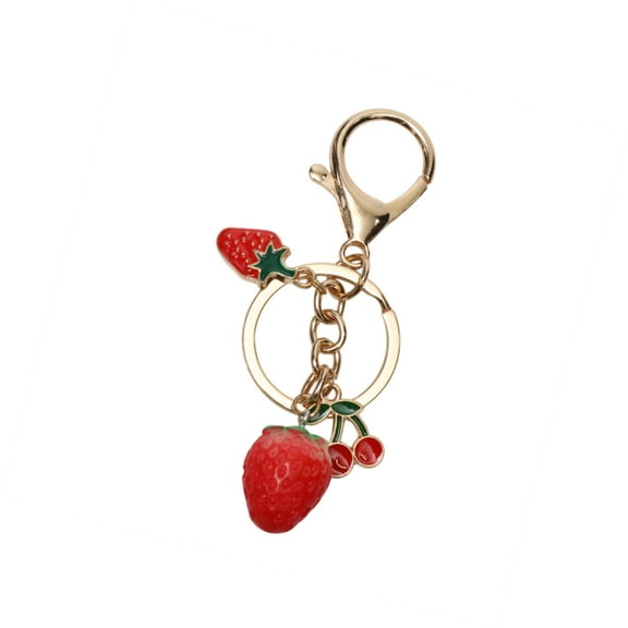 Vocoste Fashionable Strawberry Cherry Handbag Charm Decorative Keychain Gold Tone Red
