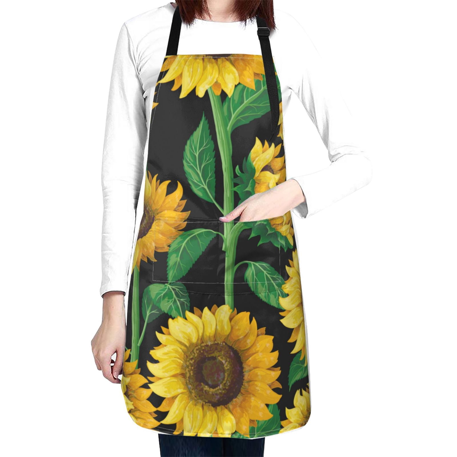 Kdxio Sunflower Apron with Pockets Adjustable Kitchen Aprons for Men Women Waterproof Aprons for Cooking,Drawing,Crafting, Baking Household Cleaning