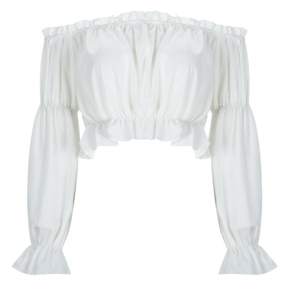 Tank Top for Women Solid Color German Festival Ultra Short Bubble Sleeved Tank Top Shoulder Top Ding Dong Suit Womens Tops Boho Tops for Women, Color:White, Size:XL