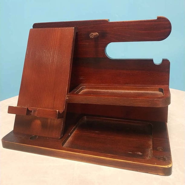 Regalo para hombres y mujeres, regalo del Día del Padre, organizador de escritorio multifuncional y estación, soporte de madera para teléfono, monedero y organizador de relojes, cumpleaños