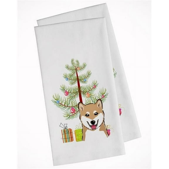 Christmas Tree & Shiba Inu White Kitchen Towel - Set of 2