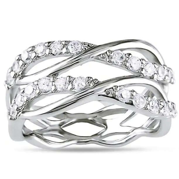 Anillos de boda con forma de cruz, anillos de compromiso con circonitas de cristal deslumbrantes para fiestas