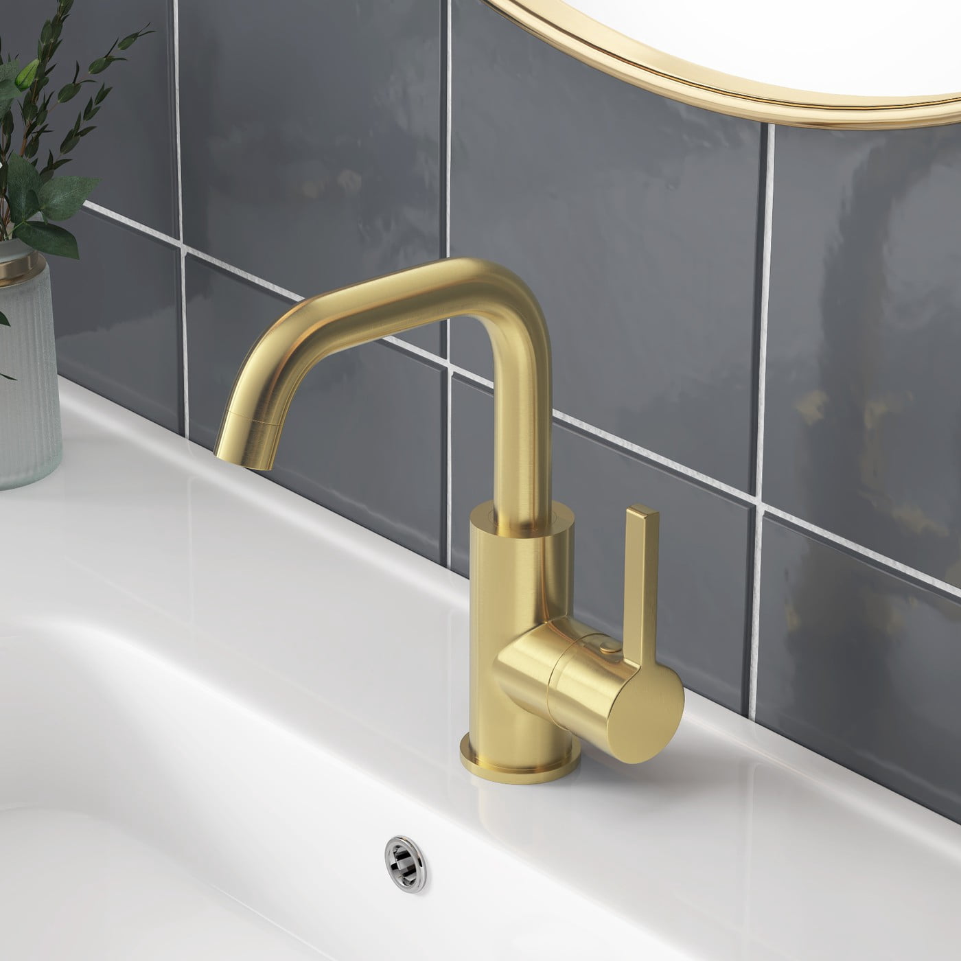 YZZY Single Lever Handle Bathroom Faucet for Sink 1 Hole Brushed Gold Lavatory Vanity Basin Faucet High Arc Modern Sink Faucet