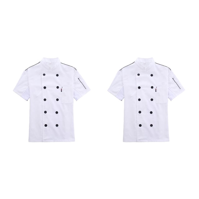 Yuarrent Chaqueta de chef de manga corta con botones y bolsillos, chaqueta de cocinero, uniforme de cocina, ropa para restaurante, Hotel, Blanco L 2Conjunto