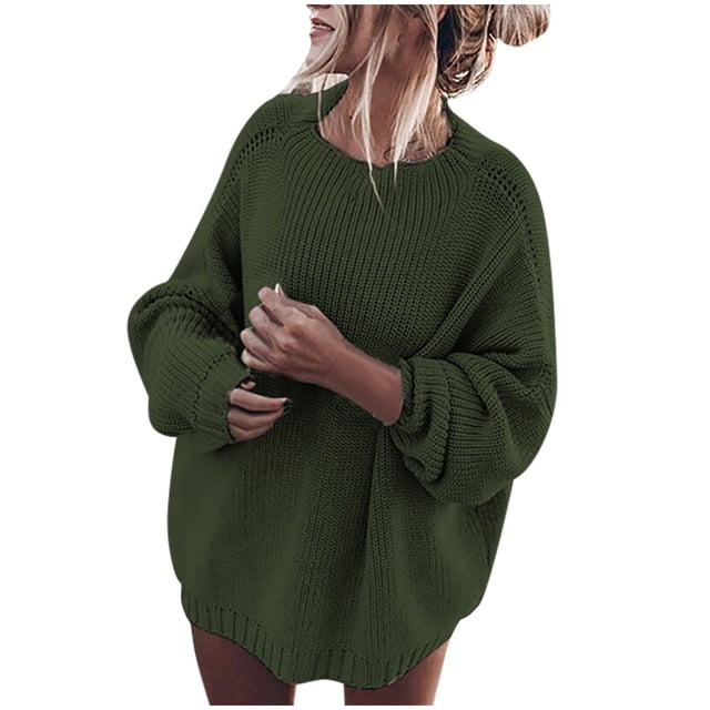 IROINID Pull à Col Rond pour Femmes Couleur Unie Confortable Mi-Long Manches Longues Chauve-Souris Grande Taille