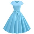 thumbnail image 2 of Wioihee Women Vintage 1950S Dress Retro Cocktail Party Swing Dresses with Cap Sleeves Sky Blue 4(M), 2 of 6