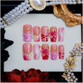 Square Nail Pattern Y2K Hot Pink Hibiscus Shell Acrylic Square False Nails with Glue, 10 ...