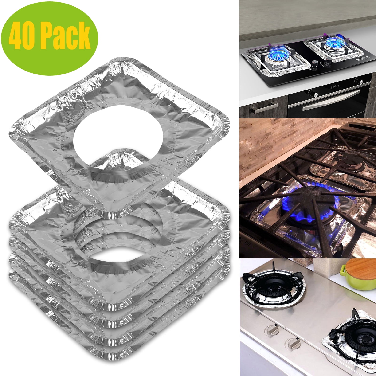 40 Pack Aluminum Foil Square Stove Burner Covers Range Protectors Bib Liners Disposable Gas