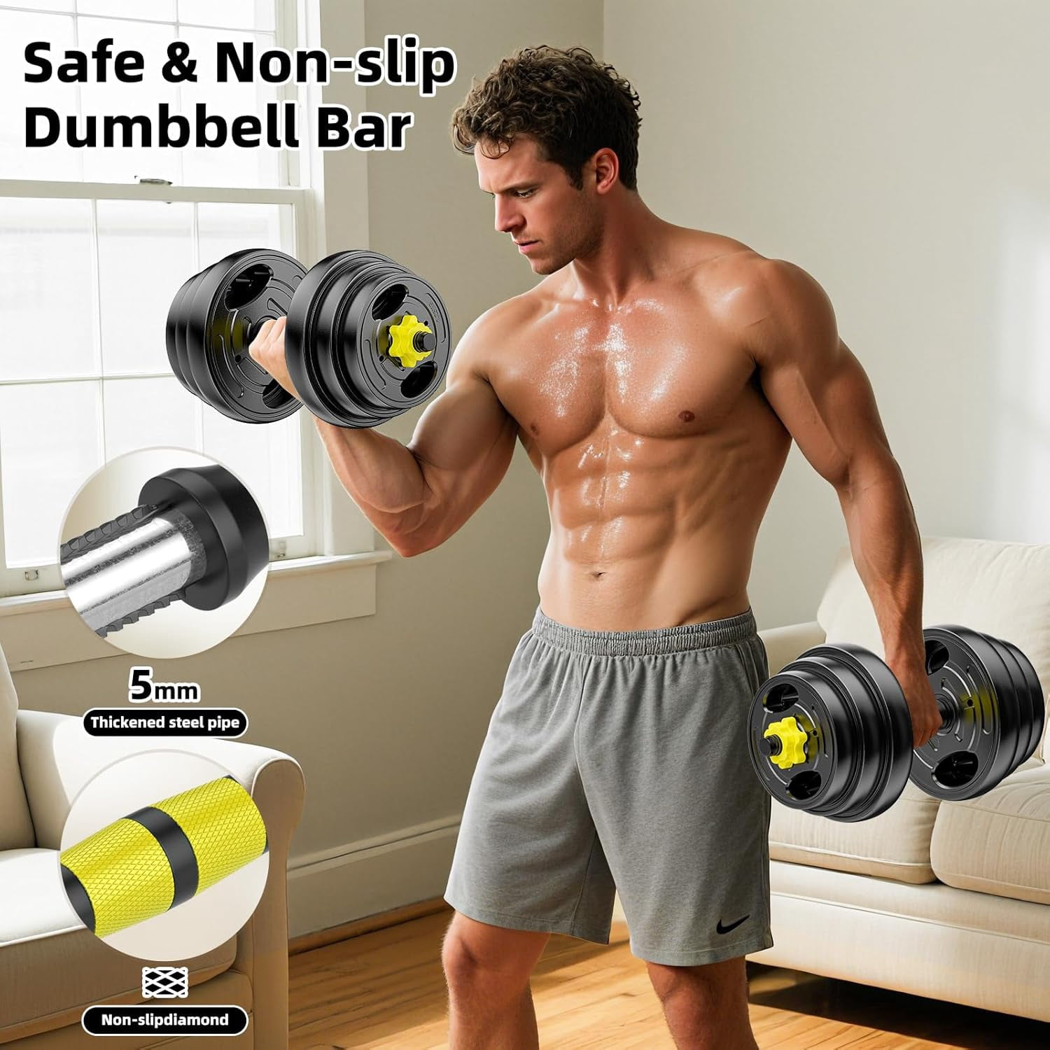 Adjustable  Set 10-90lbs 4-in-1  Weights Barbell Kettlebell Push  Stand for Home Gym Fitness