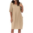 thumbnail image 2 of Ayolanni Plus Size Dresses for Women Beige Short Sleeve Solid Midi Dresses Warm Dresses for Women L, 2 of 6