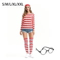 thumbnail image 2 of Bearachild Conjunto de disfraz para mujer, camiseta a rayas rojas y blancas, calcetines de punto suaves y transpirables para la piel, sombrero, traje Kits de decoración para fiestas Rojo S Bearachild HA070896-01, 2 of 6