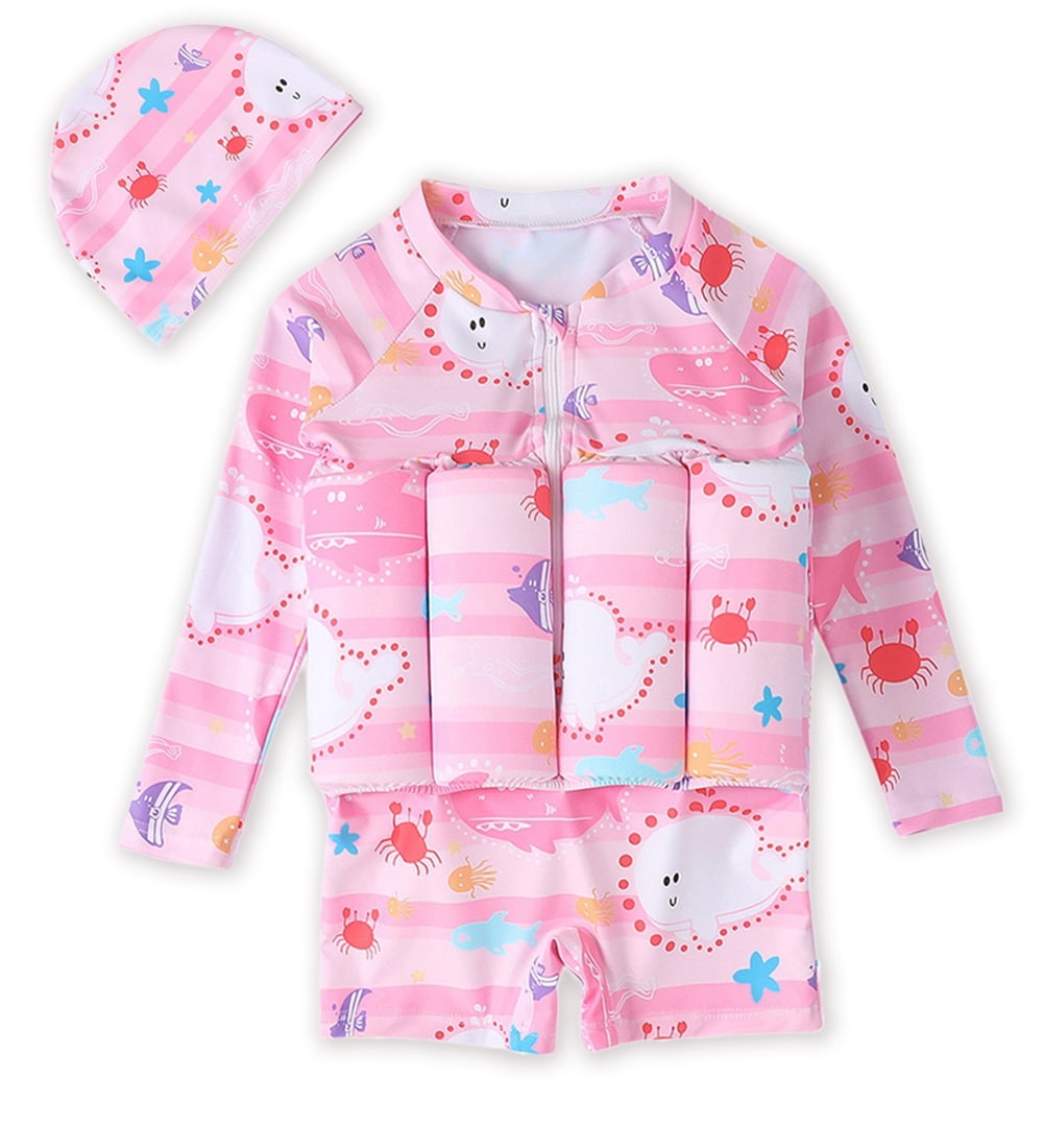 GYRATEDREAM Kid Girls Long Sleeve One Piece Float Suit Buoyancy Swim