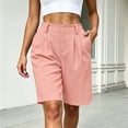 thumbnail image 4 of Puyaiuu Women Elastic High Waist Pleated Side Pocket Knee Length Bermuda Shorts Pink XXL Gift, 4 of 6