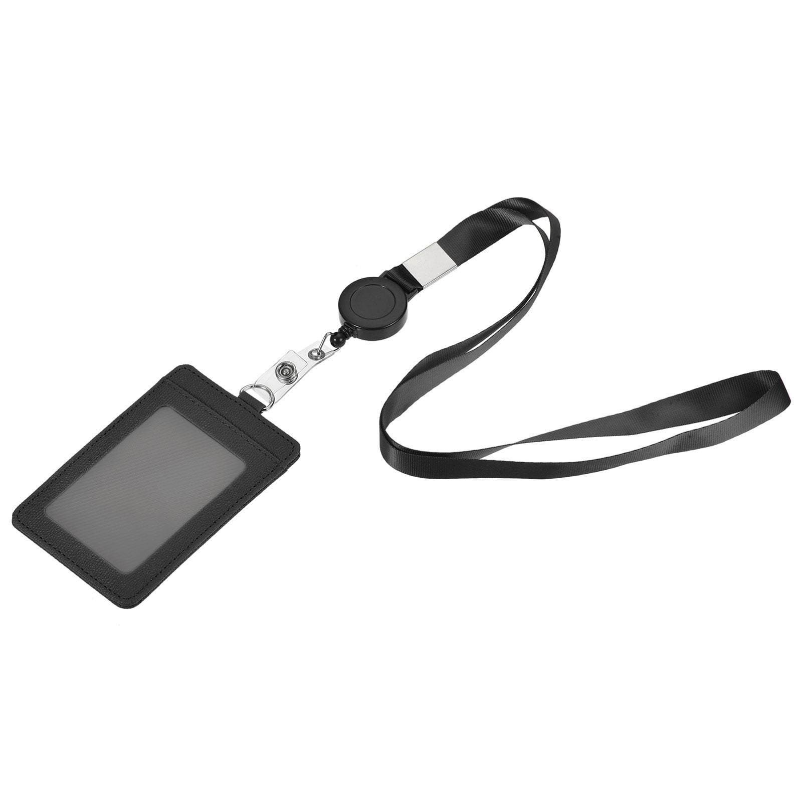 Uxcell 11cm Vertical Badge Holder PU Leather ID Holder Retractable with