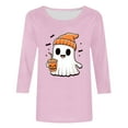 thumbnail image 4 of Riecok Womens 3/4 Sleeve Blouses Crewneck Funny Ghost Printed Tunic Tops Fall Casual Clothes Pink 3XL, 4 of 4