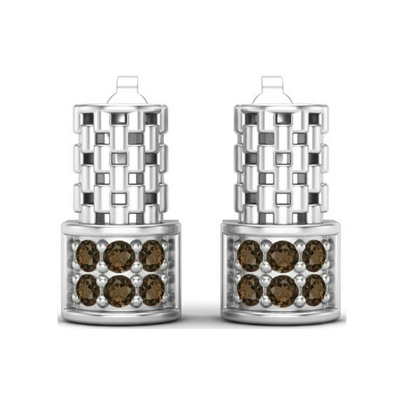 925 Sterling Silver Elegance Round Smoky Quartz Women Stud Mother's Day Gift Earrings