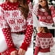thumbnail image 2 of Suéter de mujer con estampado de copos de nieve navideños, suéter de punto de manga larga, moda femenina, suéteres cálidos para otoño e invierno, regalos festivos, 2 of 4