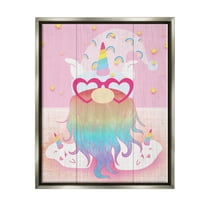 Stupell Pink Rainbow Unicorn Gnome Fairy Tales & Fantasy Painting Gray Floater Framed Art Print Wall Art