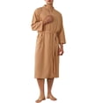 thumbnail image 2 of Hrsba Robe for Men,Solid Color V Neck 3/4 Sleeve Sleep Robe With Belt and Pockets Fall Bathrobe, 2 of 7