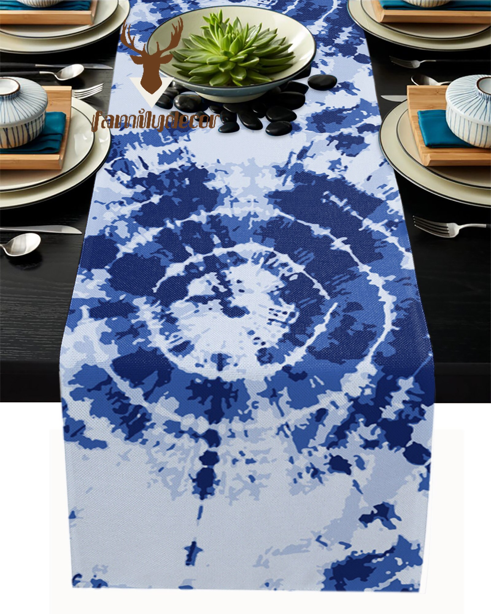 Blue Tie Dye Table Runner Luxury Home Dining Table Coffee Table Holiday