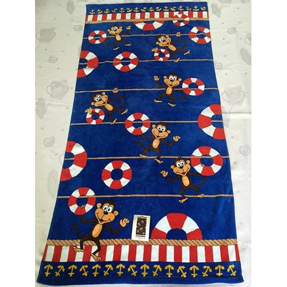 Aloha 100% Cotton Beach Towel "Life Saver", Blue/Multicolored