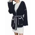 thumbnail image 2 of Women'S Trendy Casual Loose Oversized Color Block Long Sleeve Open Front Sweater Cardigan for Women Black XL, 2 of 10