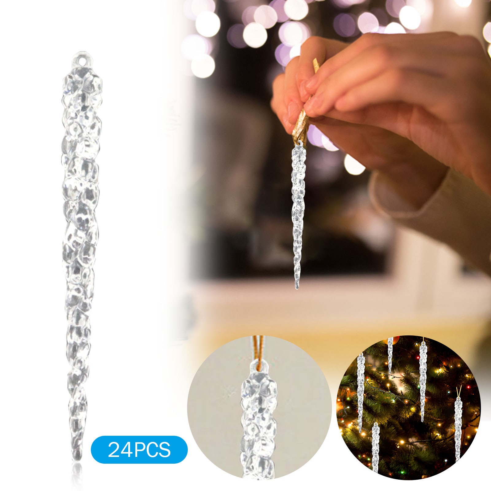 NIUREDLTD Clear Glass Icicle Christmas Ornament Set Of 24