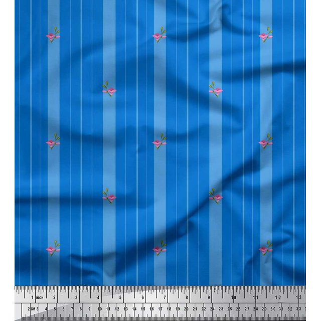 Soimoi Tissu en Poly Georgette Imprimé Artistique Floral et Rayé 1 Yard 42 Pouces de Large
