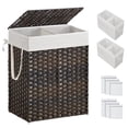 thumbnail image 1 of Cesto de la Ropa, 90 L, Cesto de Lavandería, Tejido a Mano, con Compartimentos Separados, con Tapa y Asas, Ratán Sintético, Plegable, Bolsa de Forro Extraíble, Marrón, 1 of 9